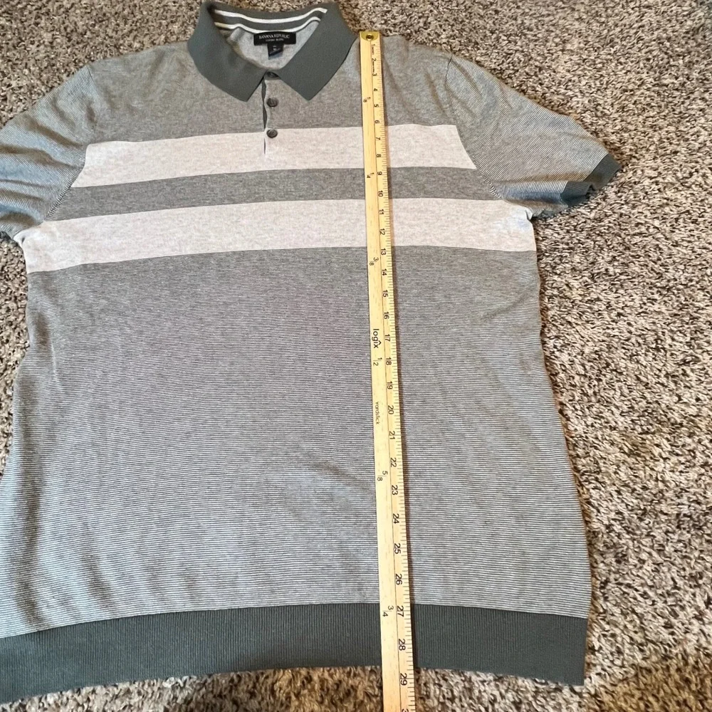 Banana Republic Luxury‎ Blend Silk Cashmere Polo Shirt Mens XL Tall Grey Striped